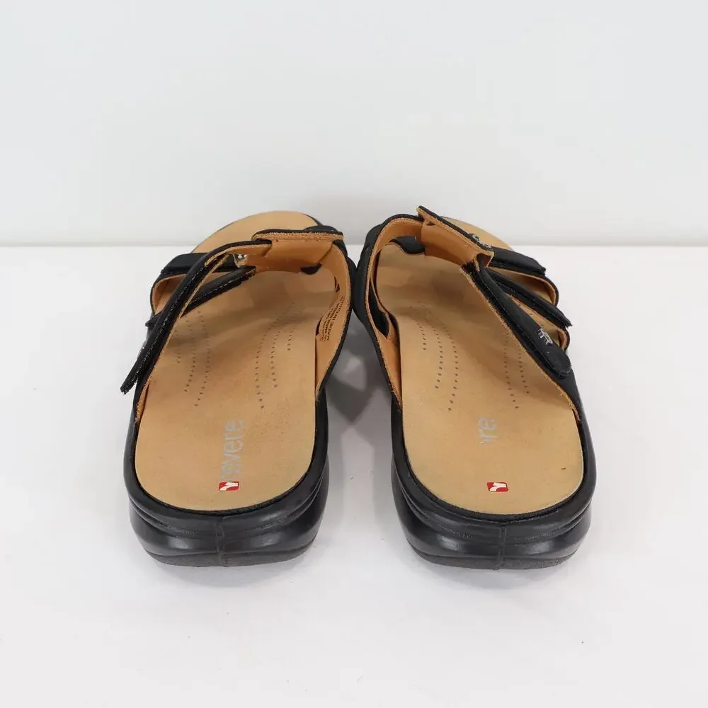 Revere Women's Catalina Onyx Black Leather Slip On Sandal Size 8